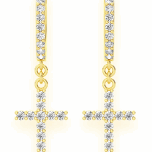 Cross Dangling Hoop Diamond Earrings 14k Solid Gold 0.40ctw