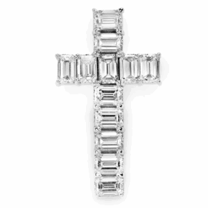 Emerald Diamond Cross Pendant 14k Solid Gold 3.50ctw