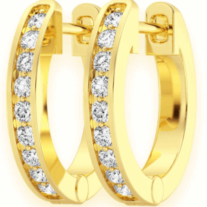 One Row Hoop Diamond Earrings 14k Solid Gold 0.10ctw