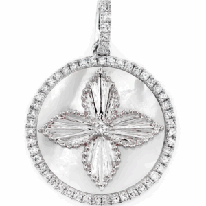 Mother Of Pearl And Diamond Four Petal Flower