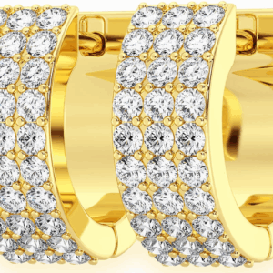 3 Row Hoop Diamond Earrings 14k Solid Gold 0.33ctw