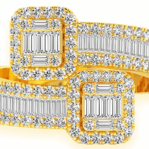 Border Baguette Crossover Diamond Ring 14k Solid Gold 1.00ctw