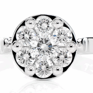 Cathedral Round Cluster Diamond Engagement Ring 14 Solid Gold - All Natural - 0.75ctw