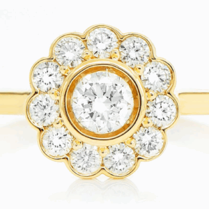 Flower Bezel Halo Diamond Ring 14k Solid Gold 0.65ctw