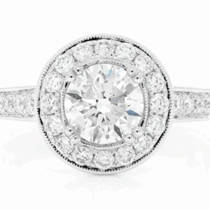 1.00ct Round Solitaire - Milgrain Halo Ring - Engagement Ring - Natural Diamonds