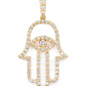 Open Hamsa Evil Eye Diamond Pendant 14k Solid Gold 0.85ctw