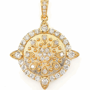 Ornate Diamond Cluster Medallion Pendant 14k Solid Gold 1.25ctw