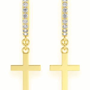 Plain Cross Hoop Diamond Earrings 14k Solid Gold 0.10ctw