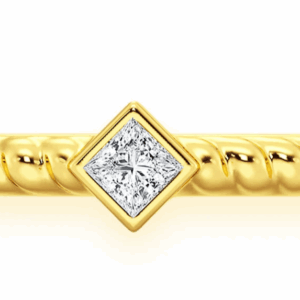 Princess Bezel Rope Diamond Ring 14k Solid Gold 0.05ctw