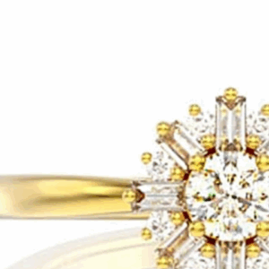 Round Floral Baguette Diamond Ring 14k Solid Gold 0.35ctw