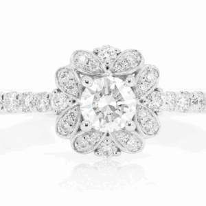 0.75ctw - Round Floral Halo - Diamond Engagement Ring - All Natural