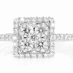 1.15ctw Halo Square Cluster Diamond Engagement Ring - All Natural - 14k Solid Gold